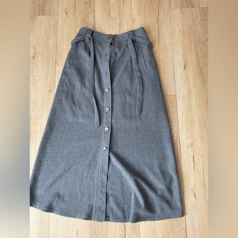 Chic Gray A-Line Skirt with Button Detail